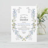 Invitation Aquarelle baby shower de fleurs bleu Delphinium (Debout devant)