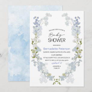 Invitation Aquarelle baby shower de fleurs bleu Delphinium