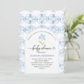 Invitation Aquarelle Baby shower de fleurs bleues (Debout devant)