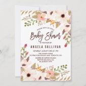 Invitation Aquarelle Baby shower de fleurs de Bohême (Devant)