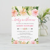 Invitation Aquarelle Baby shower de fleurs rose tropicale (Debout devant)