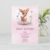 Invitation Aquarelle Baby shower de fleurs roses de cerfs (Debout devant)