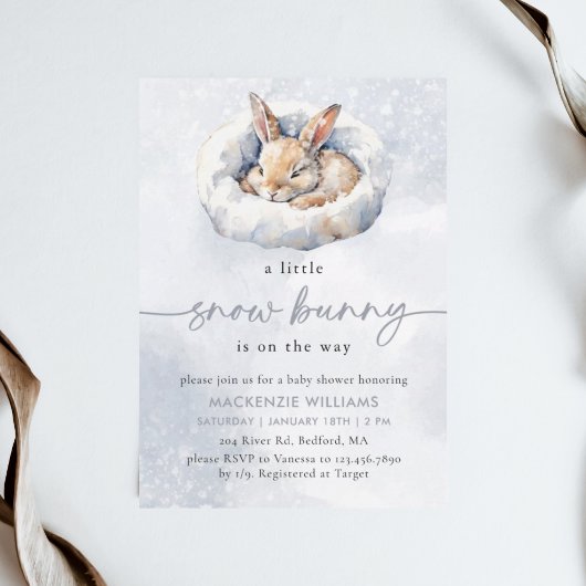 Invitation Aquarelle Baby shower de lapin de neige