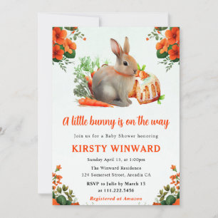 Invitation Aquarelle Baby shower de lapin et carottes florale