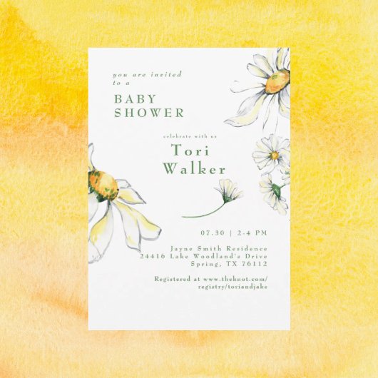 Invitation Aquarelle Baby shower de marguerites blanches