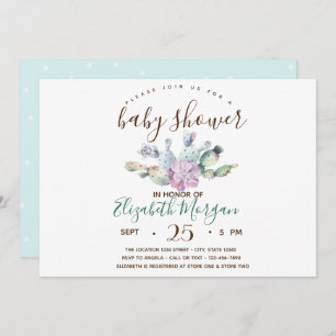 Invitation Aquarelle Baby shower de points de cactus succulen