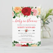 Invitation Aquarelle Baby shower de roses rouge et jaune (Debout devant)