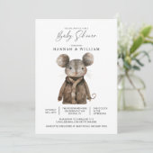 Invitation Aquarelle Baby shower de souris d'animaux de bois (Debout devant)