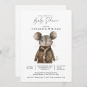 Invitation Aquarelle Baby shower de souris d'animaux de bois (Devant / Derrière)