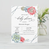 Invitation Aquarelle Baby shower de succulents rouges (Debout devant)