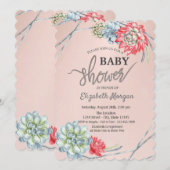 Invitation Aquarelle Baby shower de succulents rouges du dése (Devant / Derrière)
