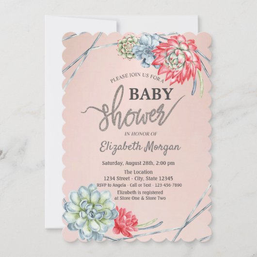 Invitation Aquarelle Baby shower de succulents rouges du dése (Devant)