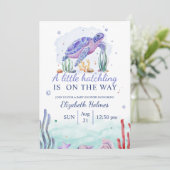 Invitation Aquarelle Baby shower de tortue marine (Debout devant)