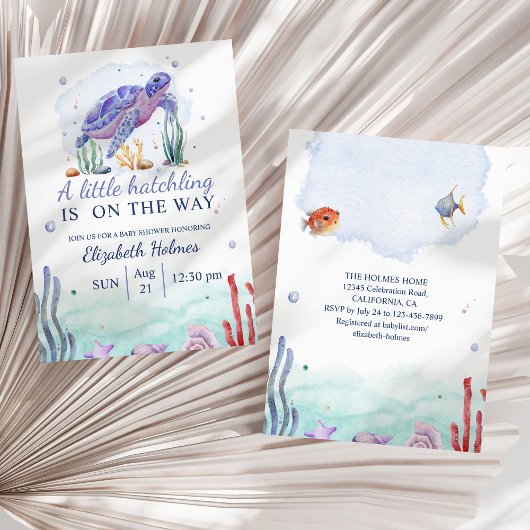 Invitation Aquarelle Baby shower de tortue marine