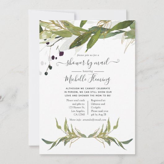 Invitation Aquarelle Baby shower de verdure feuillu par Mail (Devant)