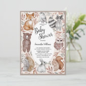 Invitation Aquarelle Baby shower des animaux de bois (Debout devant)