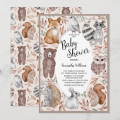Invitation Aquarelle Baby shower des animaux de bois (Devant / Derrière)