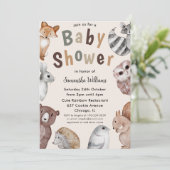 Invitation Aquarelle Baby shower des animaux de bois (Debout devant)