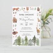 Invitation Aquarelle Baby shower des animaux de la forêt de b (Debout devant)