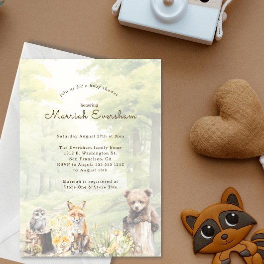Invitation Aquarelle Baby shower des animaux de la forêt de b