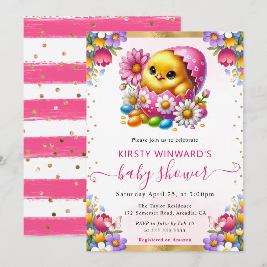 Invitation Aquarelle Baby shower des fleurs de printemps de p (Devant / Derrière)