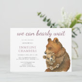 Invitation Aquarelle Baby shower des ours de bois (Debout devant)