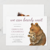 Invitation Aquarelle Baby shower des ours de bois (Devant / Derrière)