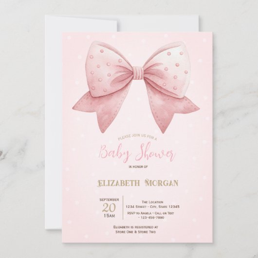 Invitation Aquarelle Baby shower des points de la cale rose (Devant)