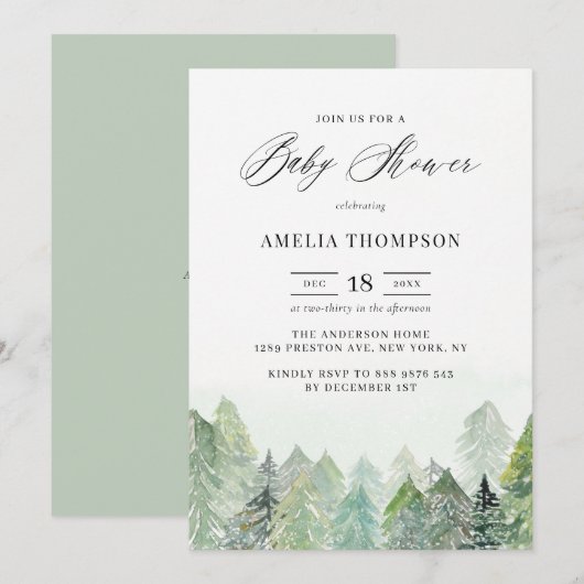 Invitation Aquarelle Baby shower d'hiver Snowland (Devant / Derrière)
