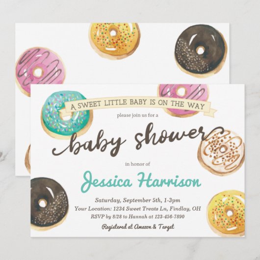 Invitation Aquarelle Baby shower Donut - GraphicLoveShop (Devant / Derrière)