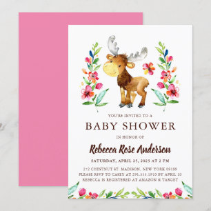 Invitation Aquarelle Baby shower d'orignaux des bois
