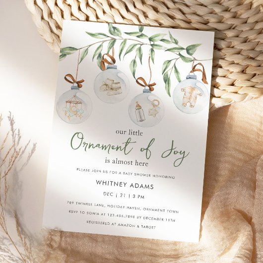 Invitation Aquarelle Baby shower d'ornements d'hiver