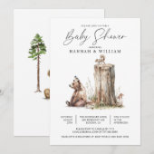 Invitation Aquarelle Baby shower d'ours de bois (Devant / Derrière)