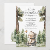Invitation Aquarelle Baby shower d'ours de bois (Devant / Derrière)