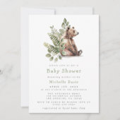 Invitation Aquarelle Baby shower d'ours de bois (Devant)
