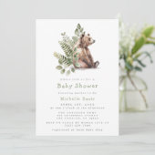 Invitation Aquarelle Baby shower d'ours de bois (Debout devant)