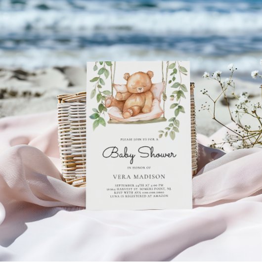 Invitation Aquarelle Baby shower d'ours en peluche