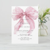 Invitation Aquarelle Baby shower en ruban de Bow rose (Debout devant)