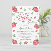 Invitation Aquarelle Baby shower Fille fraise (Debout devant)