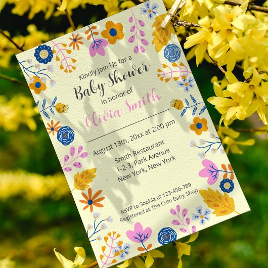 Invitation Aquarelle Baby shower Fleurs d'été