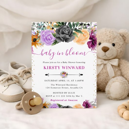 Invitation Aquarelle Baby shower Fleurs d'Halloween