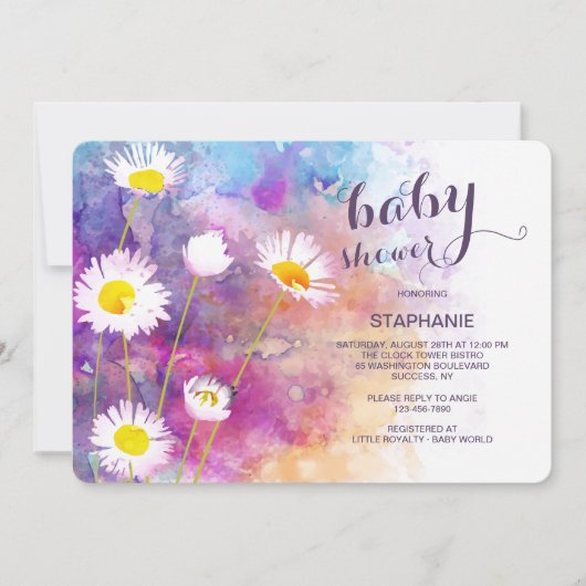Invitation Aquarelle Baby shower Fleurs du Jardin (Devant)