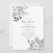 Invitation Aquarelle Baby shower floral argent Sage (Devant)