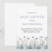 Invitation Aquarelle Baby shower floral bleu foncé (Devant / Derrière)