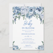 Invitation Aquarelle Baby shower floral bleu foncé (Devant)