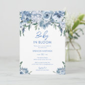 Invitation Aquarelle Baby shower floral bleu foncé (Debout devant)