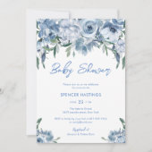 Invitation Aquarelle Baby shower floral bleu foncé (Devant)
