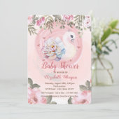 Invitation Aquarelle Baby shower floral de cygne bébé (Debout devant)