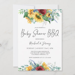 Invitation Aquarelle Baby shower Floral Fleurs de soleil BBQ