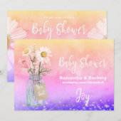 Invitation *~* Aquarelle Baby shower Floral Mason rustique (Devant / Derrière)